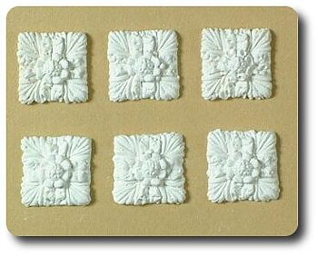 A set of six square rosettes - hard casting plaster