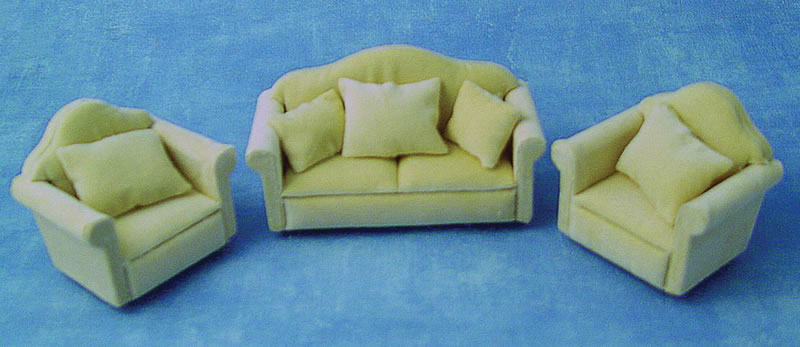 Sofa in velvet - beige & 2 armchairs
