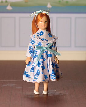 Doll - girl with floral dress, blue