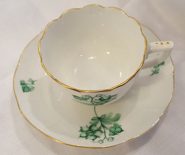 Herend moccacup with saucer green flower sprig - 2