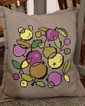 Embroidered sofa cushion 1950s