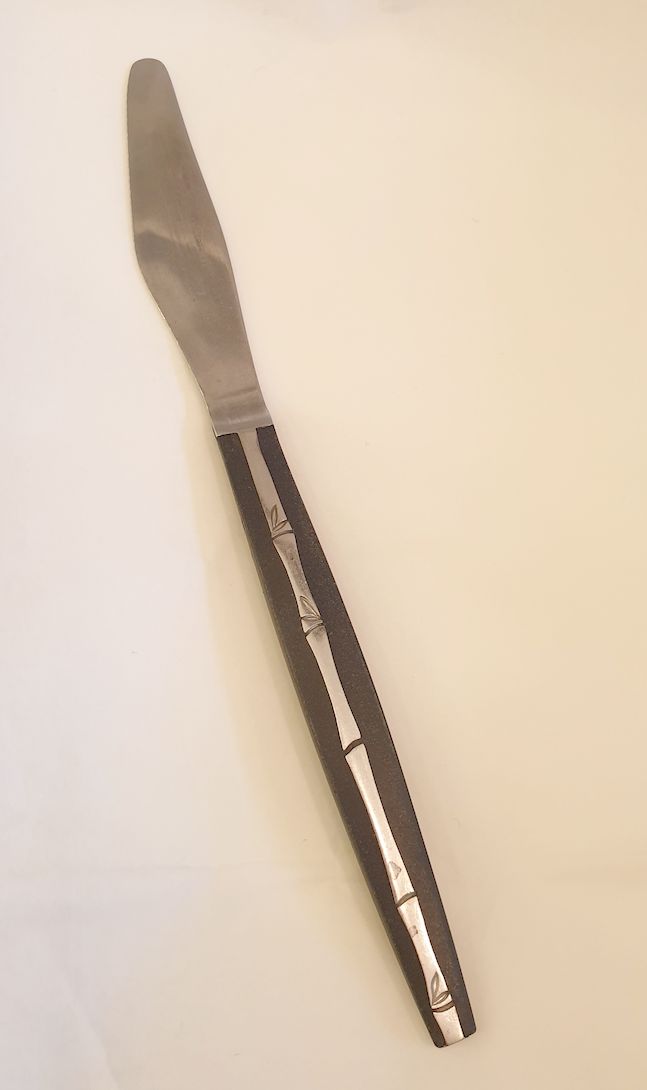Black Bakelite and Stainless Steel Knife with Bamboo Motif