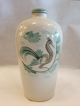 Bo Fajans Eva Jancke Bork handpainted vase with bird