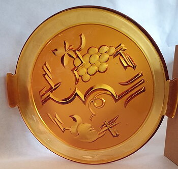 Elme Edvin Ollers honey yellow orange plate pressglass art déco