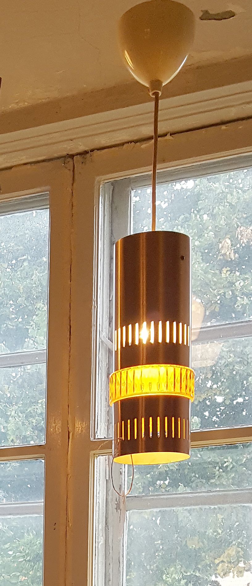 Fönsterlampa koppar och gult glas 1960-tal - 3