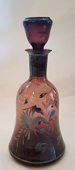  Liqueur carafe purple with handpainted silver decor, 1920s