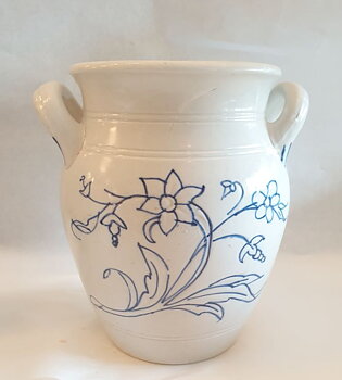 Jam jar with handles blue and white 5 liters