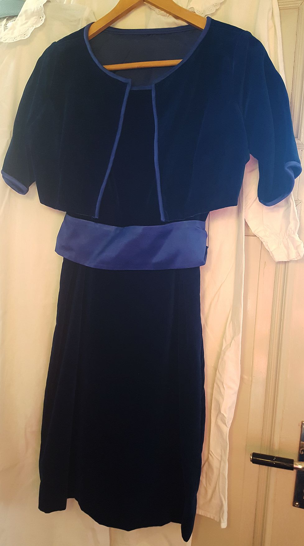  Dress blue velvet 1960s, size S - 3