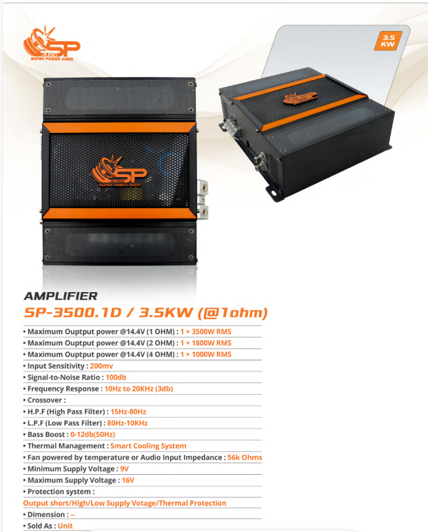 SPAUDIO SP-3500.1D 1ohm   3500wrms - 3