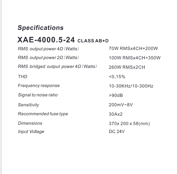 FOR-X XAE-4000.5  24volt  4x100wrms + 350wrms - 4