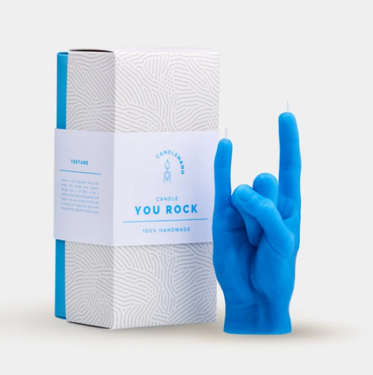 Candle Hand You Rock Blue