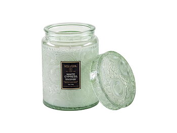 White Cypress Large Glass Jar - Japonica Holiday