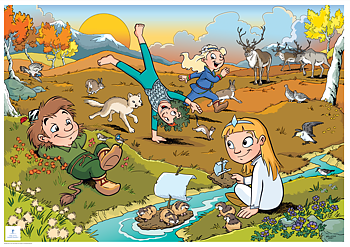 Höstaffisch med Skogsmulle och hans vänner