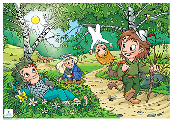 Våraffisch med Skogsmulle och hans vänner
