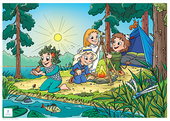 Sommaraffisch med Skogsmulle och hans vänner