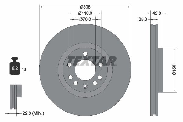 TEXTAR Bromsskivor 308mm