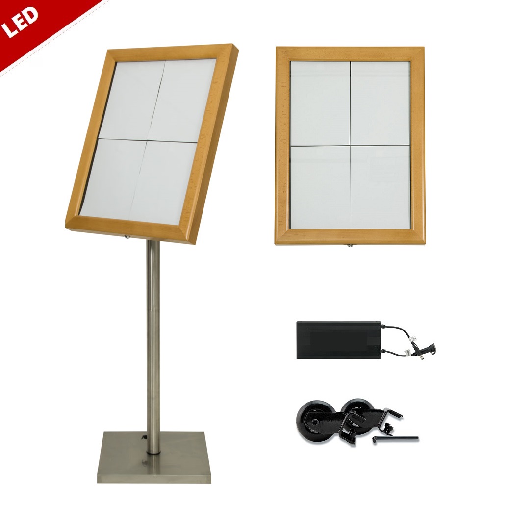 Menyskåp 4xA4 låsbart i teak och rostfritt stål med led belysning