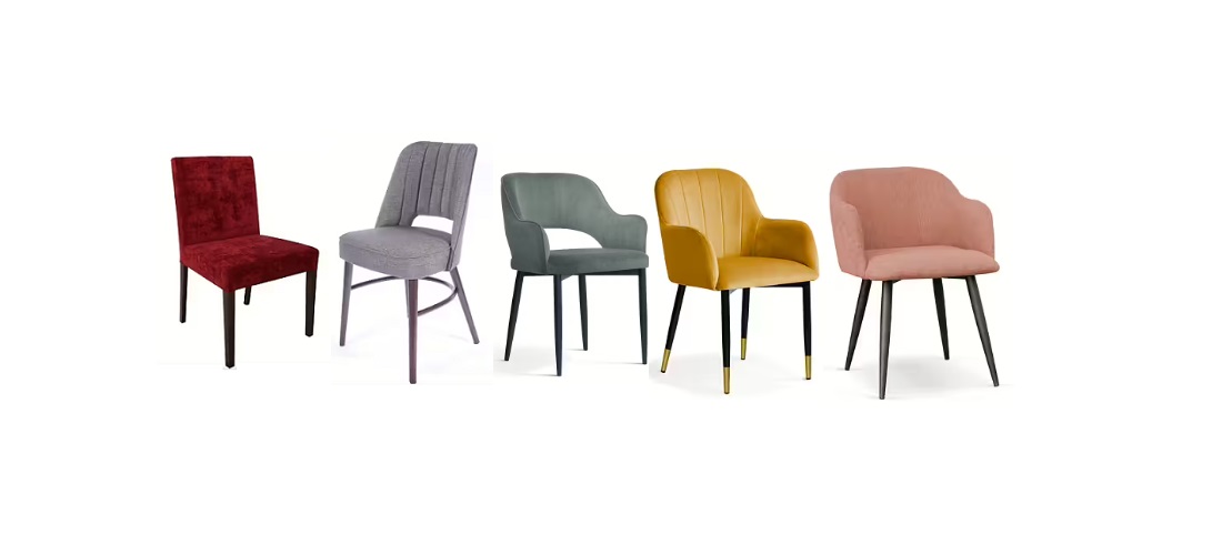 Klädda stolar i olika färger, material och design.
