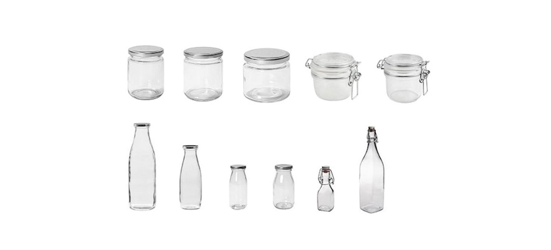 Burkar och flaskor Glas