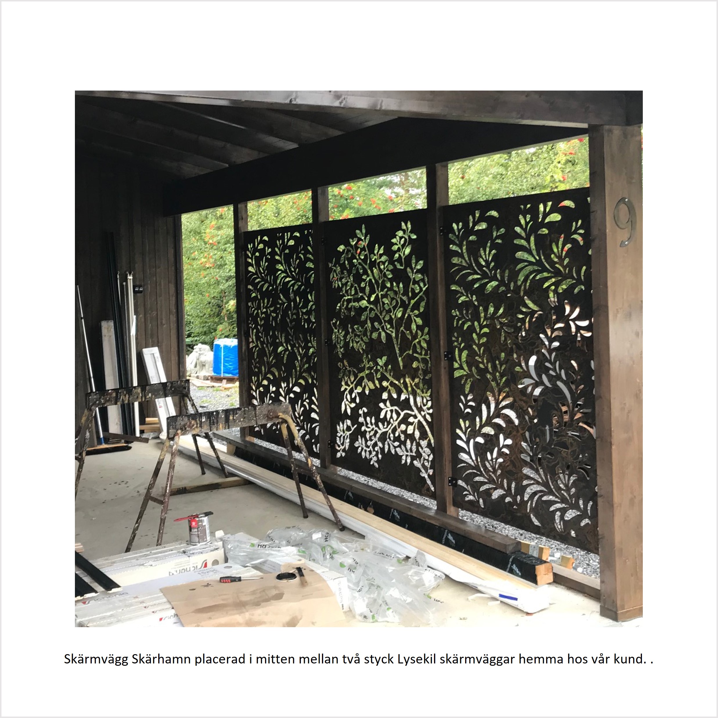 Carport, skärmväggar, plankor, corten