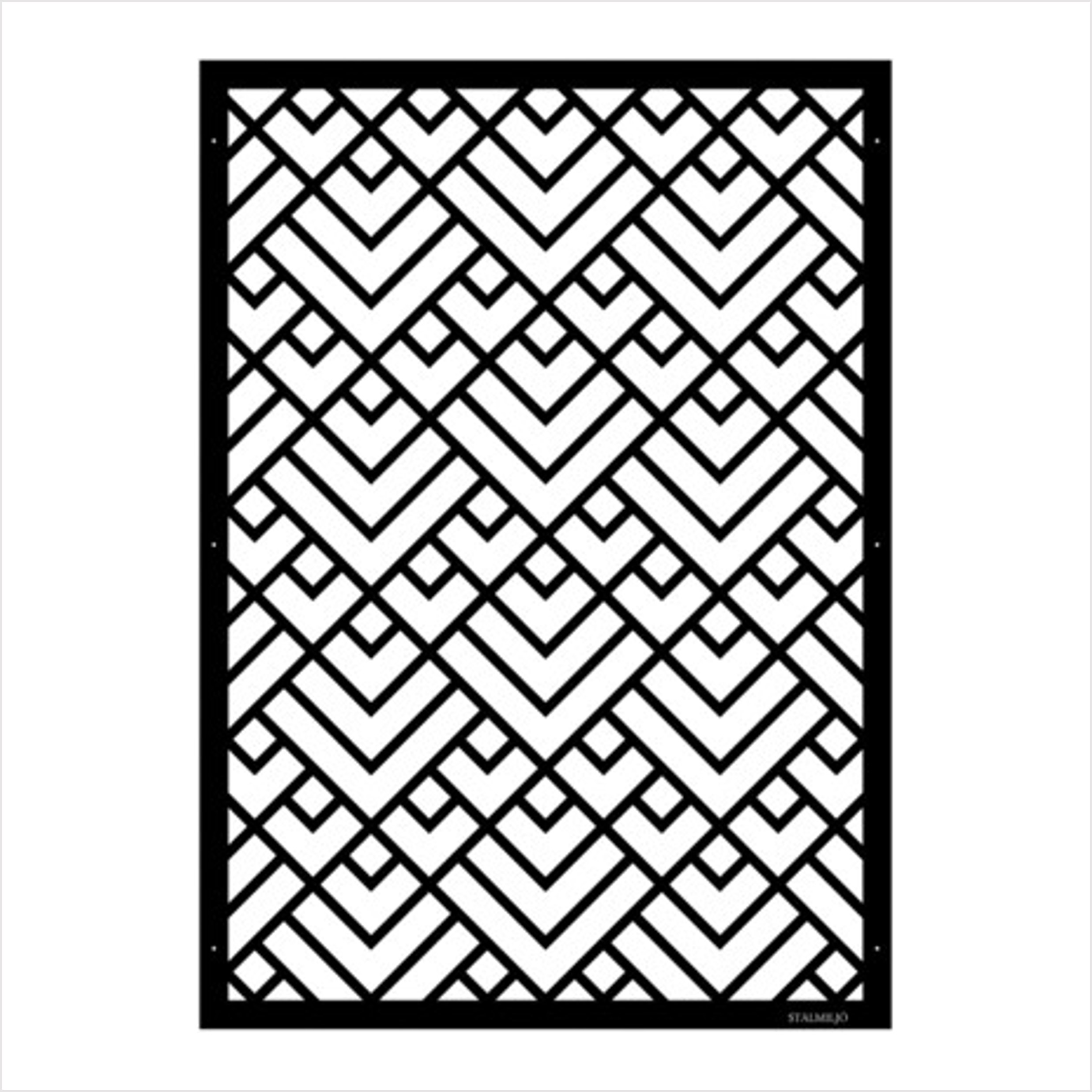 Skärmvägg i svart stål, laserskuret mönster, design