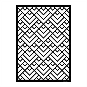 Skärmvägg i svart stål, laserskuret mönster, design