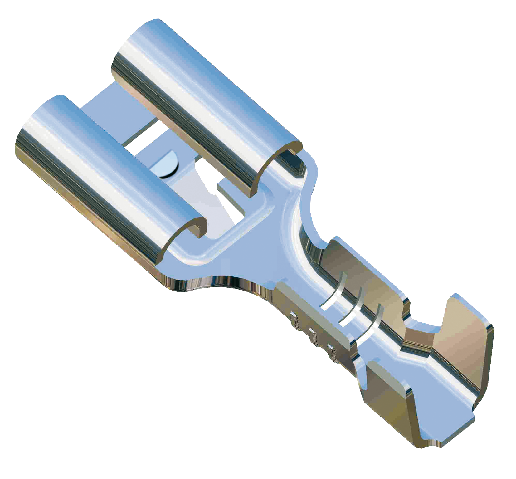 Push on receptacle 6.3x0.8 Linear With tooth and notch - 2,5-4mm² - AWG 14-12 - Brass - Tinned