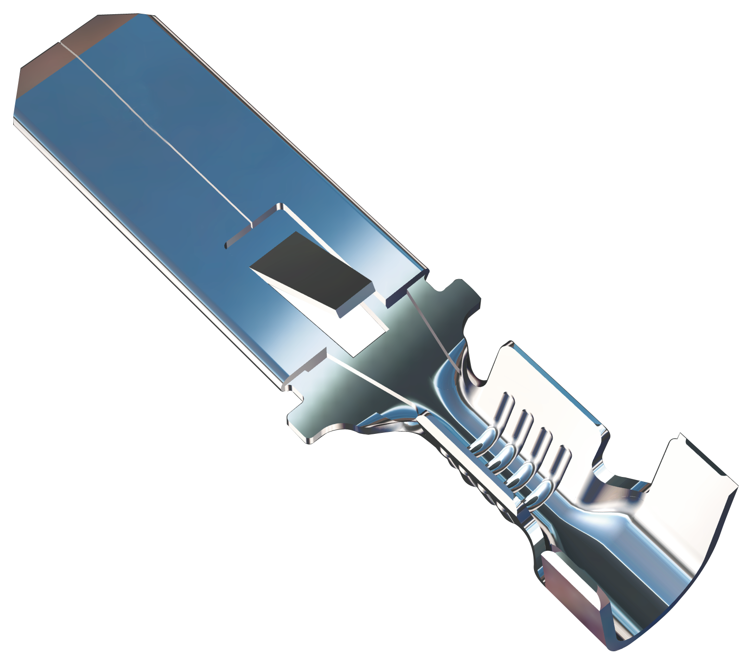 Push on tab 6.3x0.8 Linear With tooth - 0,5-1mm² - AWG 20-18 - Brass - Pre-Tinned