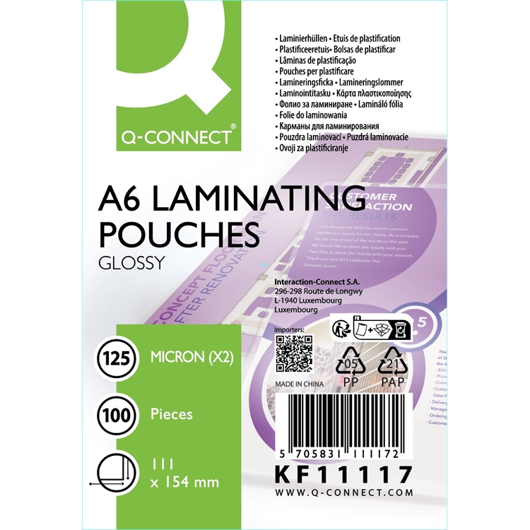 Laminointitasku Q-Connect A6 125 mic/100 - 2