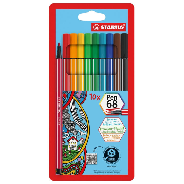 Kuitukärkikynä STABILO Pen 68 10 väriä - 2