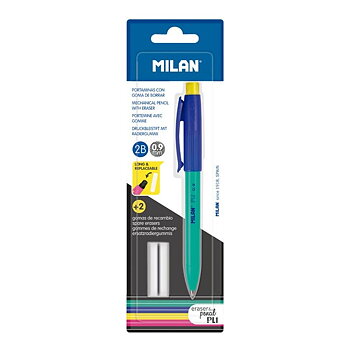 Lyijytäytekynä Milan PL1 09 + 2 kumia bl