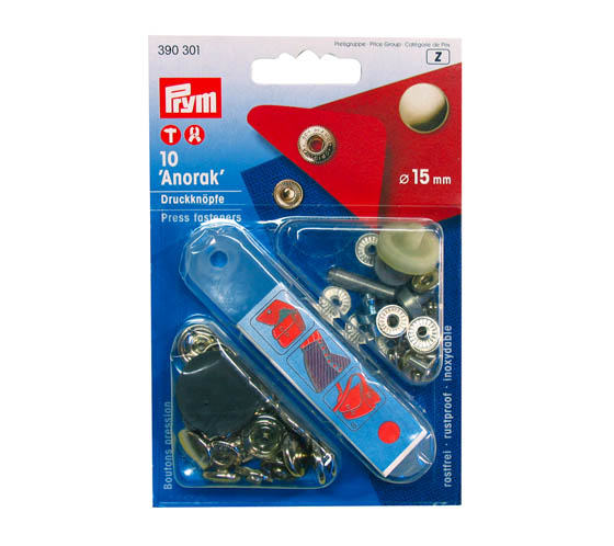 PRYM PAINONEPPARI 15MM HOPEA 10 +TYÖKALU