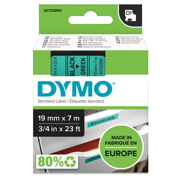 DYMO D1 19MM MUSTA/VIHREÄ