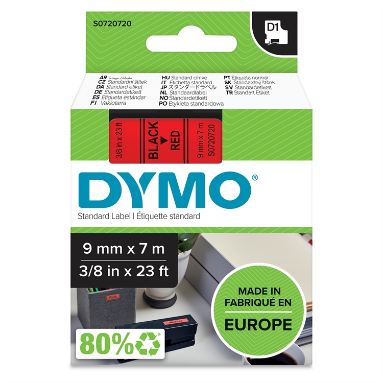 DYMO D1 9MM MUSTA/PUNAINEN - 2