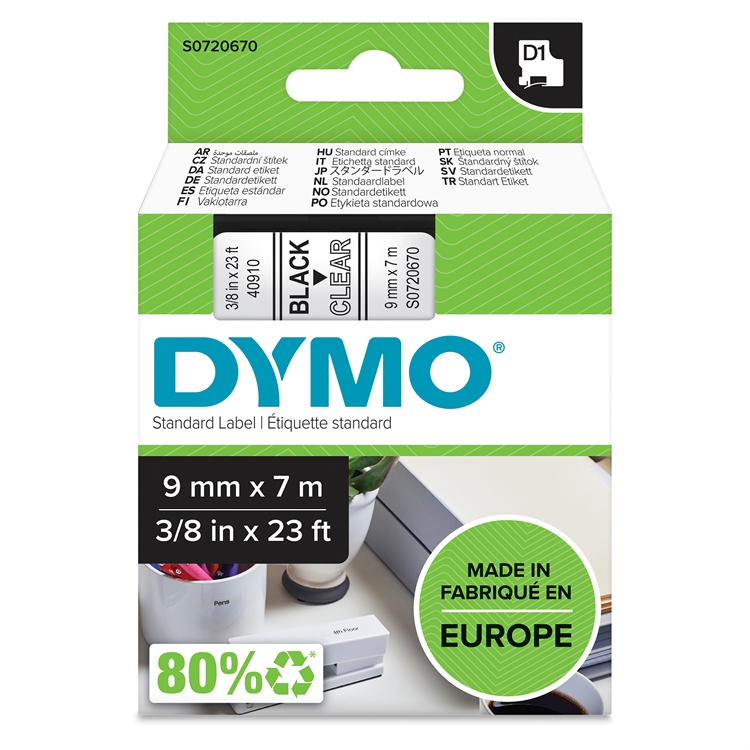 Tarrakasetti Dymo 40910 9mm kirkas/musta - 2