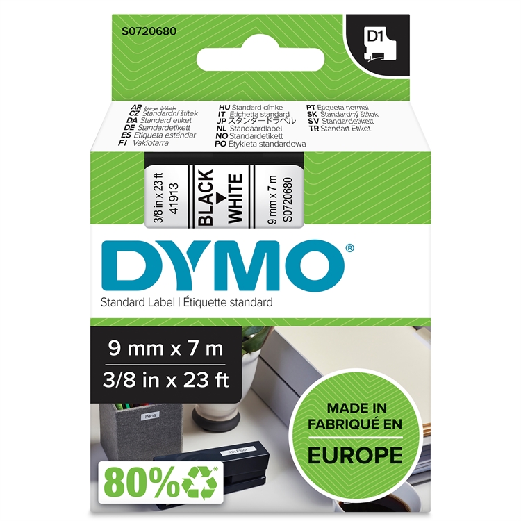 Tarrakasetti Dymo 40913 9mm val/musta - 2