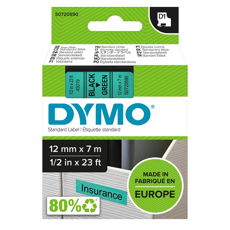 Tarrakasetti Dymo 45019 12mm vih/musta - 2