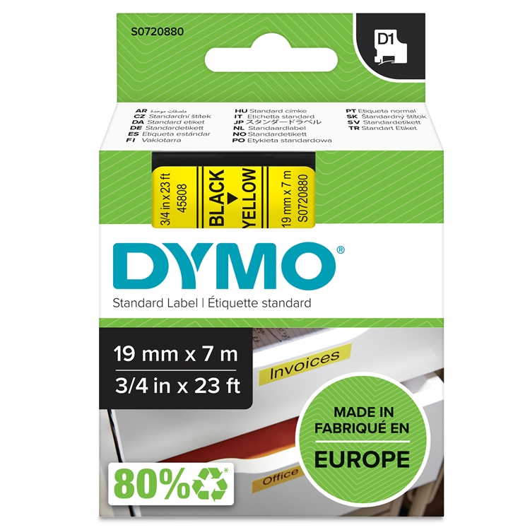 Tarrakasetti Dymo 45808 19mm kel/musta - 2