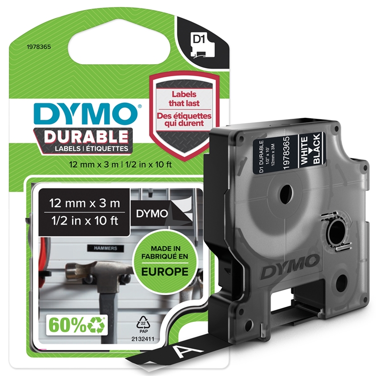 Tarrakasetti Dymo D1kesto 12mm mu/valk - 2