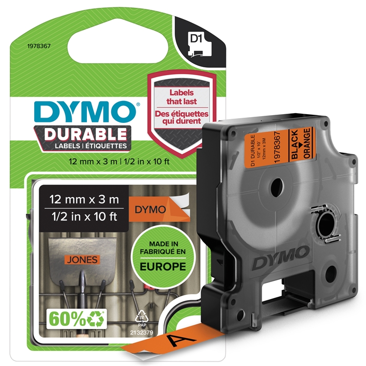 Tarrakasetti Dymo D1kesto 12mm oran/mu