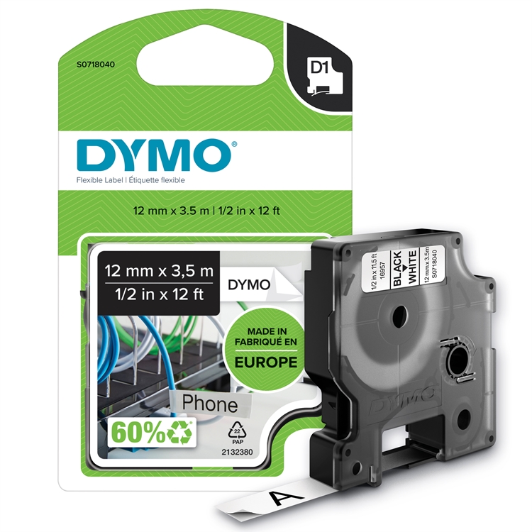 Tarrakasetti Dymo D1nylon 12mm val/mus - 2