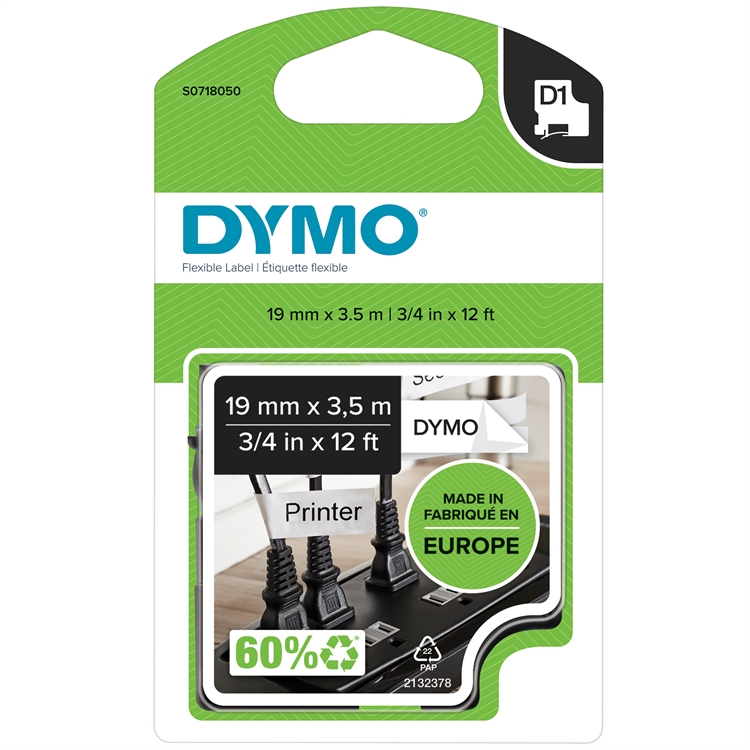 Tarrakasetti Dymo D1nylon 19mm valk/mu - 2