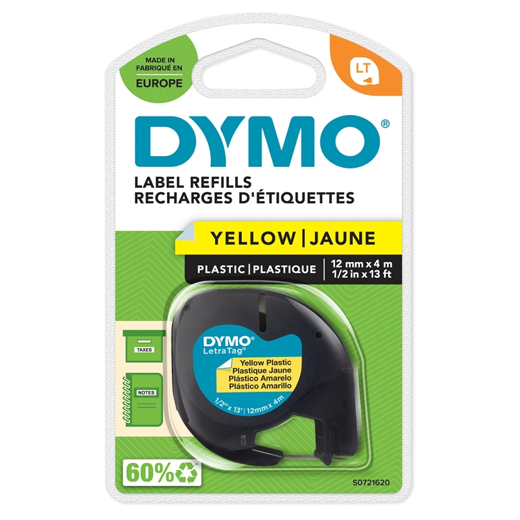 Teippi Dymo Letratag 91222 12mm kelt/mus