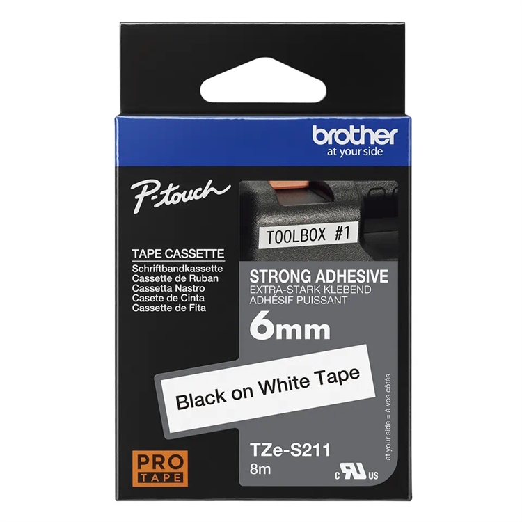 P-TOUCH 6MM TZE-S211 MUSTA/VALK. STRONG