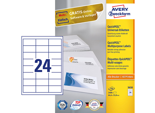 AVERY 3658 MONIKÄYTTÖTARRA 64,4X33,8MM