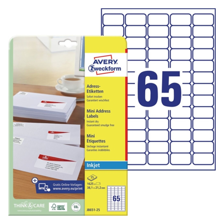 AVERY J8651-25 OSOITETARRA 38,1X21,2MM - 2