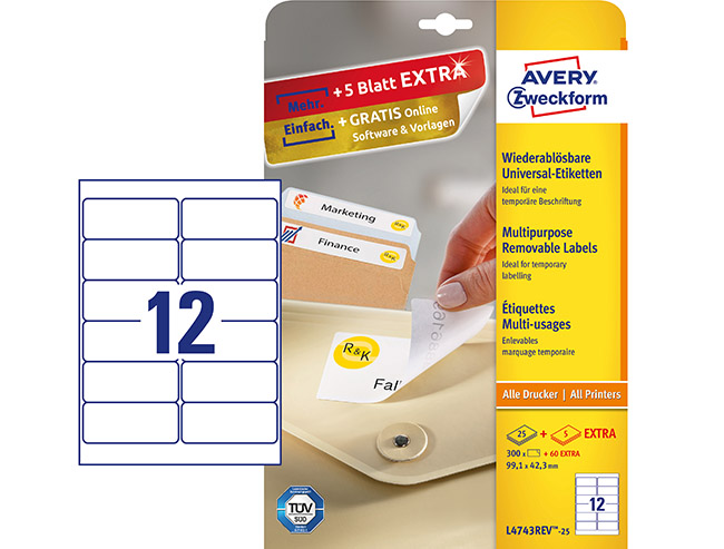 AVERY L4743REV-25 TARRA 99,1X42,3MM IRT.