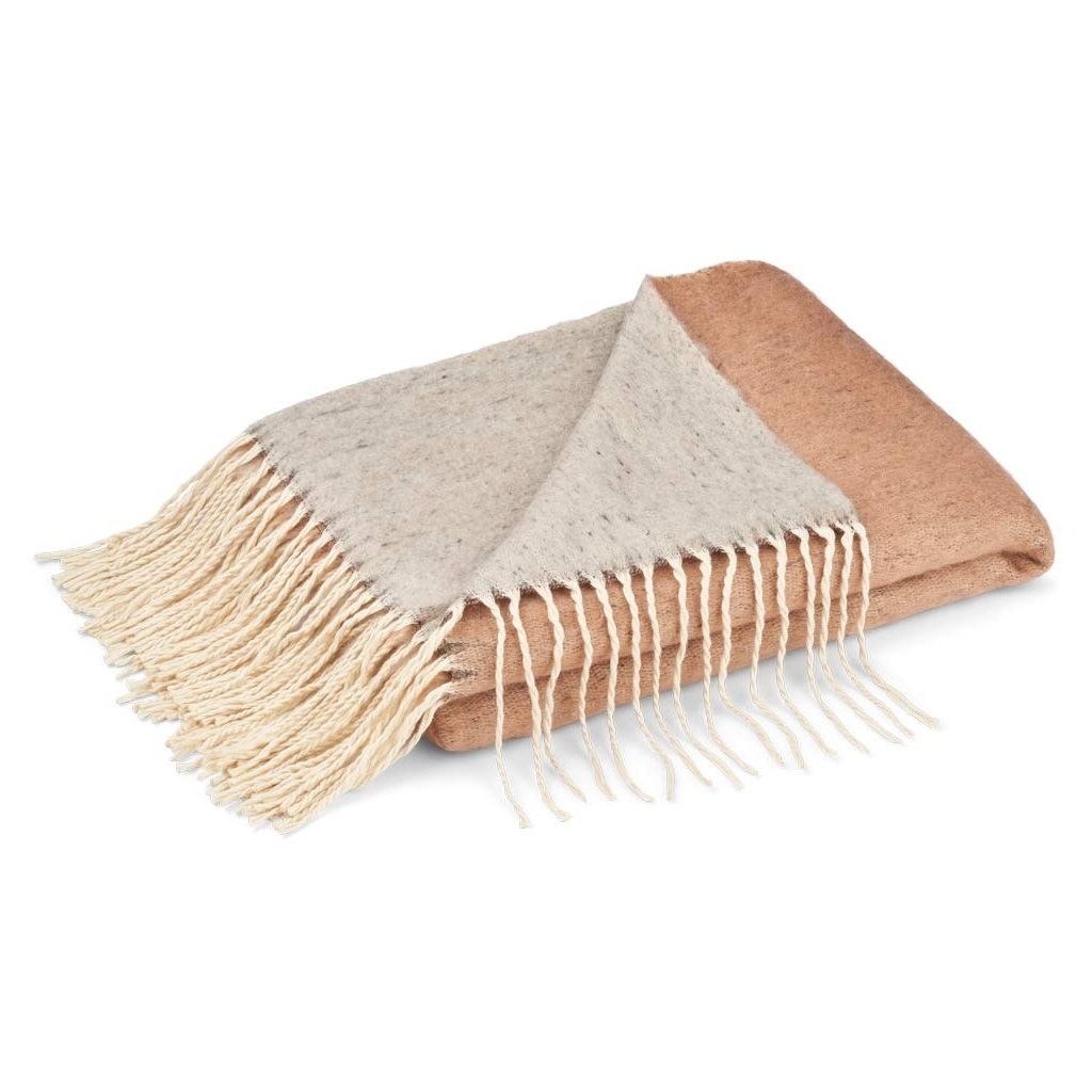 Double Face Throw of mohair wool - Maroon/Grey