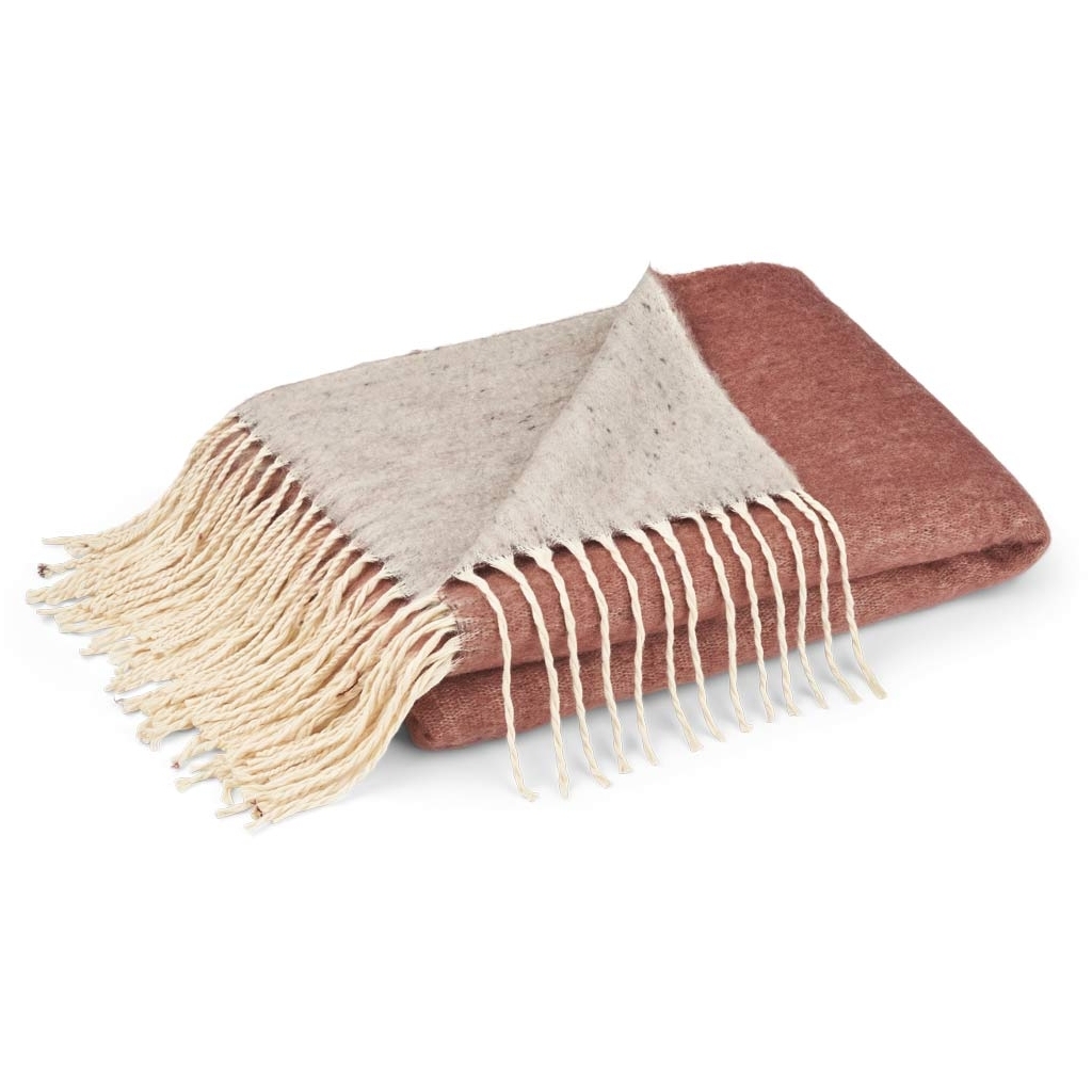 Double Face Throw of mohair wool - Rust/Grey
