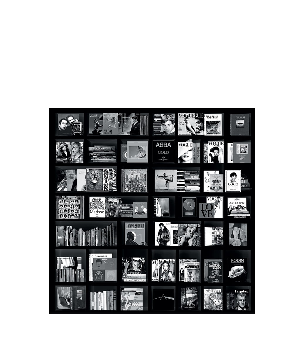 BOOKS CASE MUSIC BLACK fototavla - 100x100, Plexiglas